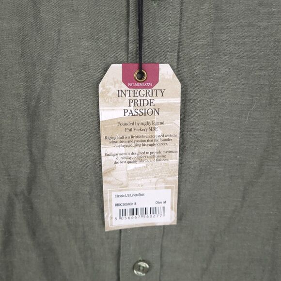 Raging Bull Button Up Shirt Mens Olive Size M Long Sleeve Linen Blend Logo NWT - Picture 5 of 16